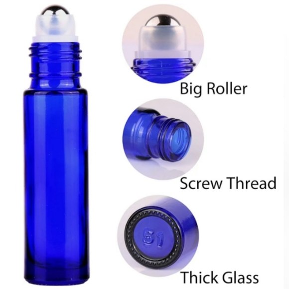 Set of 4 Cobalt Blue Glass Roller Bottles for DIY Scents Oils Serums Travel Size - Picture 4 of 9